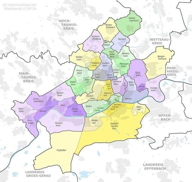 Wijkenkaart van Frankfurt